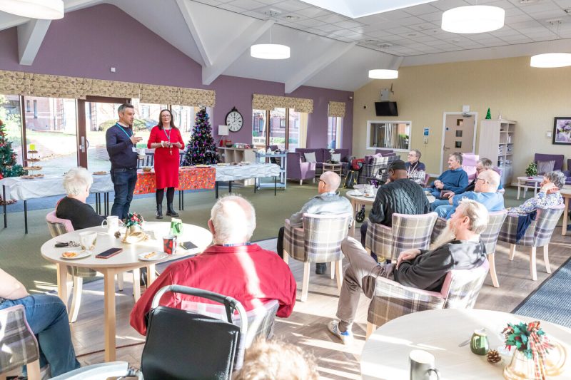 Jonathan Layzell, Chief Executive of Stonewater talking to a room of customers at Abbey Lodge retirement living scheme in Nottingham